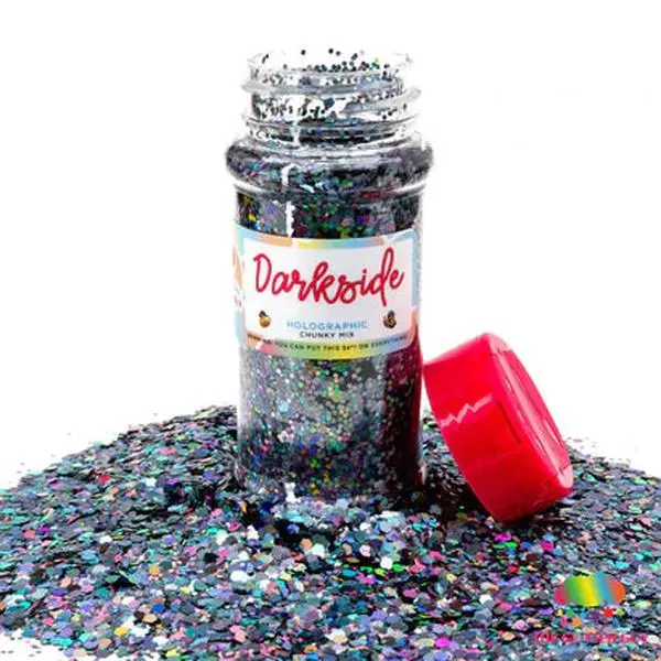 The Glitter Guy Darkside Chunky Mix Holographic Glitter, Dark Gray Hexagon Cuts with Rainbow Shine, Solvent Resistant for DIY Crafts & Nail Art, 66-70g Shaker, Easy Cleanup, Uv Resistant