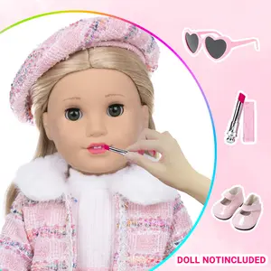 18 Inch Doll Winter Clothes Set, Pink, Christmas, Includes Jacket, Hat, Socks, Skirt, Inner Wear