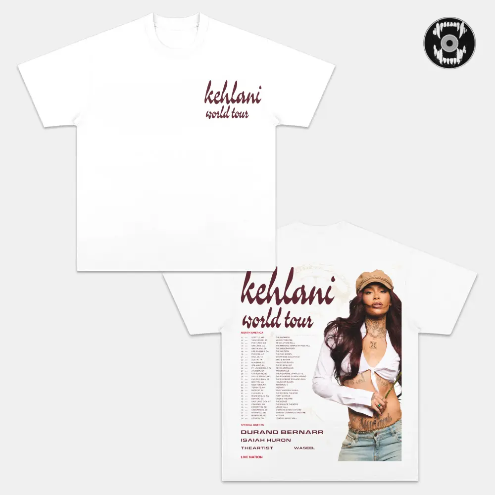 Kehlani World Tour 2026 T-Shirt, Kehlani Concert Tour Dates Tee, Double-Sided R&B Music Graphic Shirt, North American Tour Merch, Heavyweight Cotton Oversized Streetwear, Durand Bernarr & Isaiah Falls Tour Apparel, Unisex Music Fan Gift