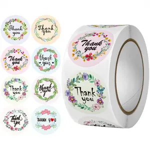 Thank You Stickers Floral Pattern Roll Self-Adhesive Labels Wedding Envelope Decorative Seal Stickers