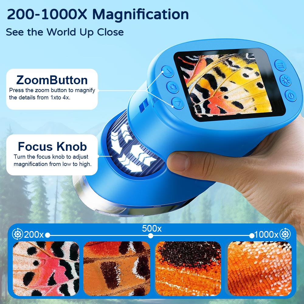 【2026 Upgrade】SEEKID 1000X Handheld Microscope for Kids with 4K 2.0" Screen, Photo & Video Camera, Rechargeable and Portable, a Fun STEM Gift & Birthday Present for Ages 3+