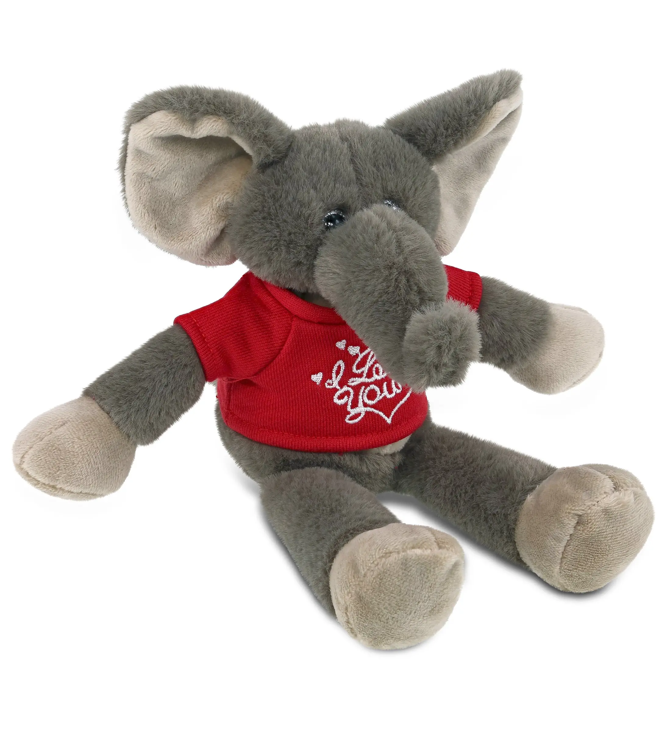 DOLLIBU 10.5in Long Leg Stuffed Elephant Plush Toy - Polyester Soft Fabric, Red Shirt, Romantic Birthday Gift for Husband, Unisex Valentine's Day Bedroom Accessory