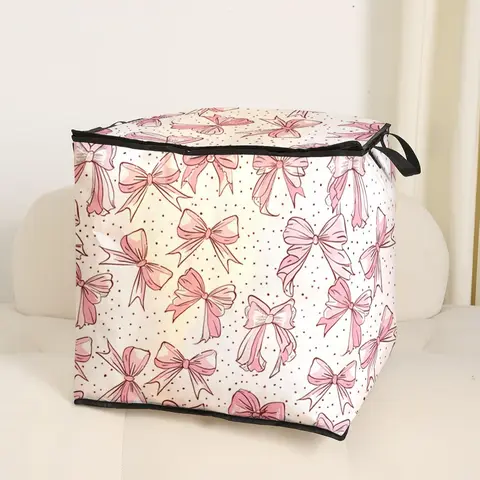 Bow Pattern Storage Bag, 1 Count Cute Quilt Organizer with Handle, Bedding Storage Bags, Blanket Storage Bag, Durable Bedding Organizer for Home Bedroom Living Room Organizing, Versatile Storage Bag, Multipurpose Storage Bag, Multifunctional Storage Bag