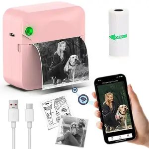 Mini Thermal Sticker Printer Pocket Photo Label Note Printer Inkless Compact Printer for Photos, Labels, Notes Compatible with iOS & Android Available in Pink and Blue Ideal for Learning, Office, and DIY Projects