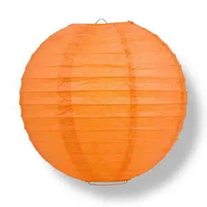 12 PACK | 12" Persimmon Orange Even Ribbing Round Paper Lantern, Hanging Combo Set