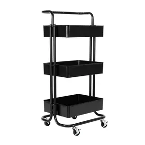 3-Tier Steel Cart with Handle, Black