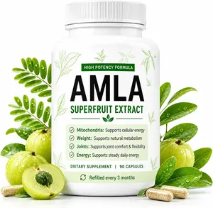 Amla Capsules, Amla Superfruit Capsules - 90 Vegan Capsules, with Ashwagandha, Rhodiola & Saffron - Indian Gooseberry Amla Fruit Extract for Antioxidant Support, Energy, Stress Balance