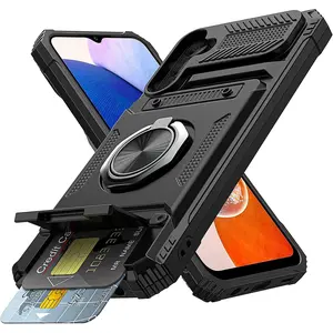 Shockproof Phone Case with Card Holder, 360° Rotatable Ring Kickstand Phone Protective Cover, Phone Protector Accessories for Samsung Galaxy S25 Ultra S25 FE S26 Ultra S26 Plus S24 Ultra S23 FE A16 A26 A36 A56 A17 A27 A57, Casing