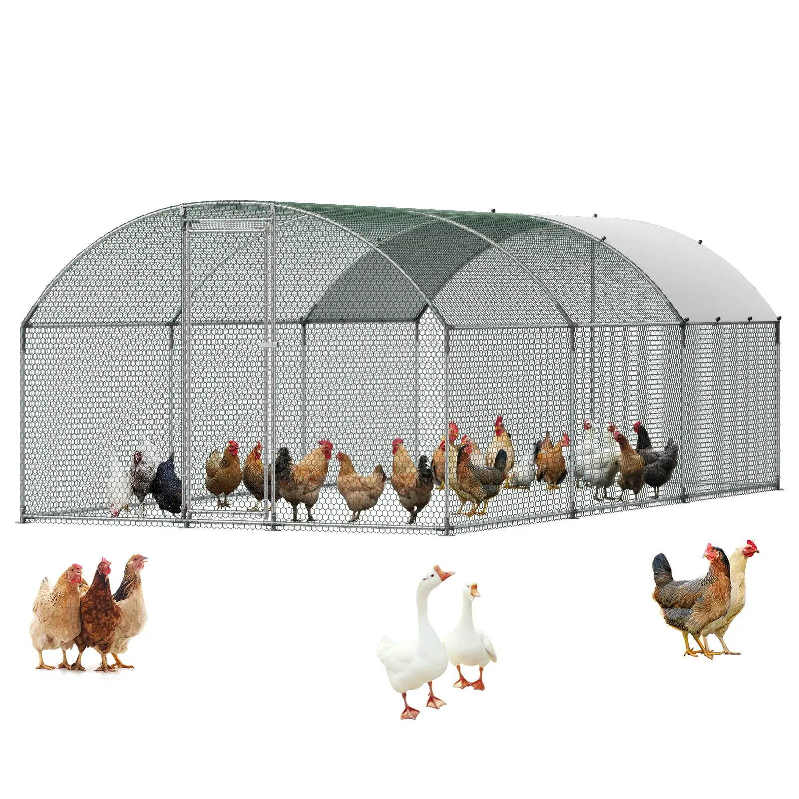 【SummerFinds】VEVOR Large Metal Chicken Coop, 9.8 x 19.7 x 6.6 ft, Walk-in Chicken Runs with Waterproof Cover, Dome Roof Hen House Enclosure with Lock, Outdoor Duck Rabbit Cage Poultry Pen for Backyard, Farm, Yard