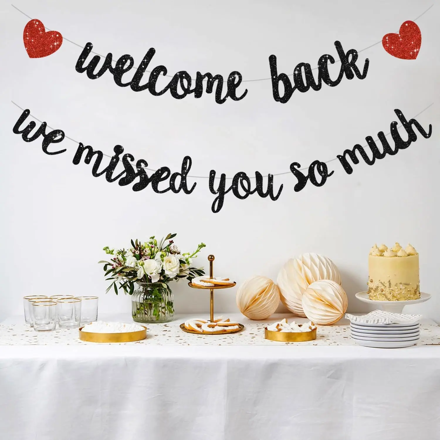 Glitter Black Welcome Back Banner - No DIY, for Homecoming Celebrations, Back to School Events (Home Supplies, Festive & Party Decorations)