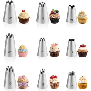 9PCS Large Piping Tips Set, Stainless Steel Cake Decorating Tips, Pastry Cake Decorating Tips Baking Tools for Baking Cupcakes, Cake Decorating