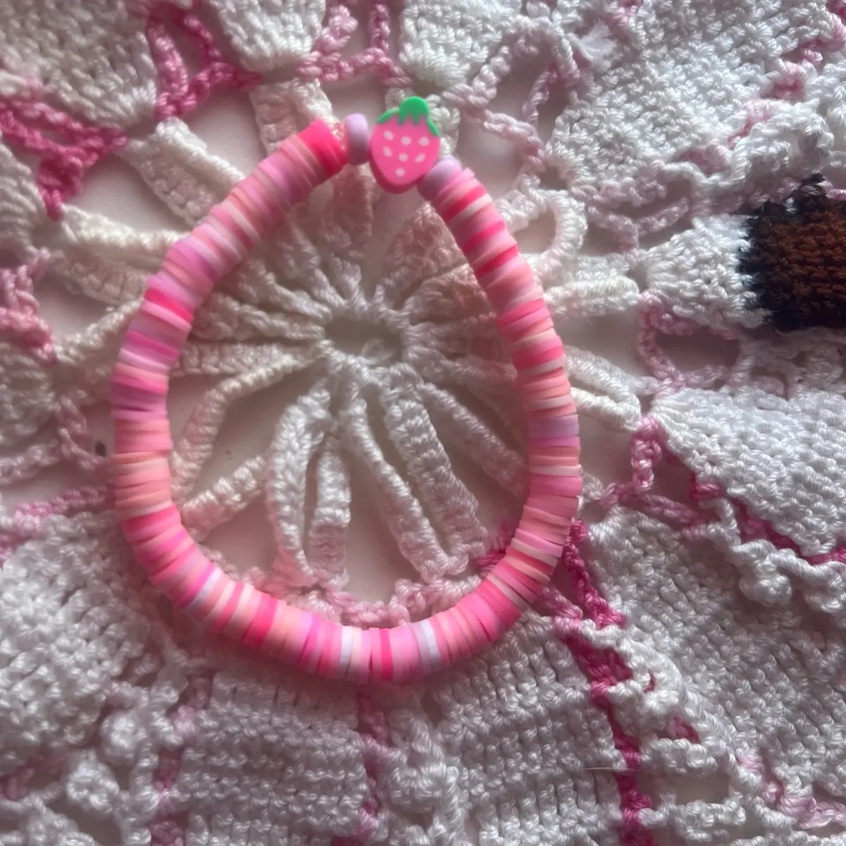 Strawberry clay bead bracelet