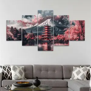 Landscape Pattern Canvas Unframed Painting, 5 Counts/set Modern Art Poster, Art Illustrations Wall Art Decor for Home Living Room Bedroom Office, Ornaments