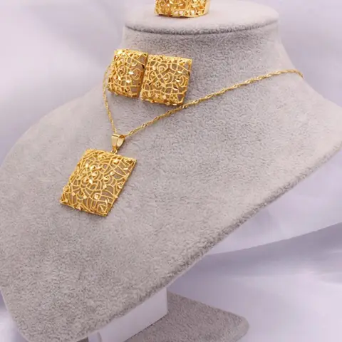 Women's Elegant Geometric Design Jewelry Set, Necklaces Earrings Set, Vintage Pendant Necklace & Earrings & Ring, Fashion Jewelry for Party, Trendy All-match & Exquisite Jewelry for Birthday Gift