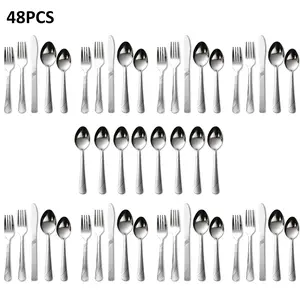 48-Piece Stainless Steel Flatware Set, Service for 8, Dishwasher-Safe Cutlery Set with Bonus 8 Teaspoons, Silverware set Dishwasher-Safe Kitchen Utensil Set for Home & Restaurant