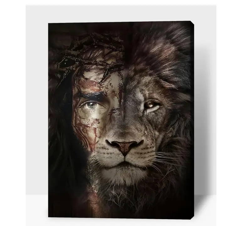 Artistic Lion Of Judah Jesus Canvas Wall Art, Framed Christian Print Poster, Religious Christ Painting for Living Room & Bedroom Home Decor