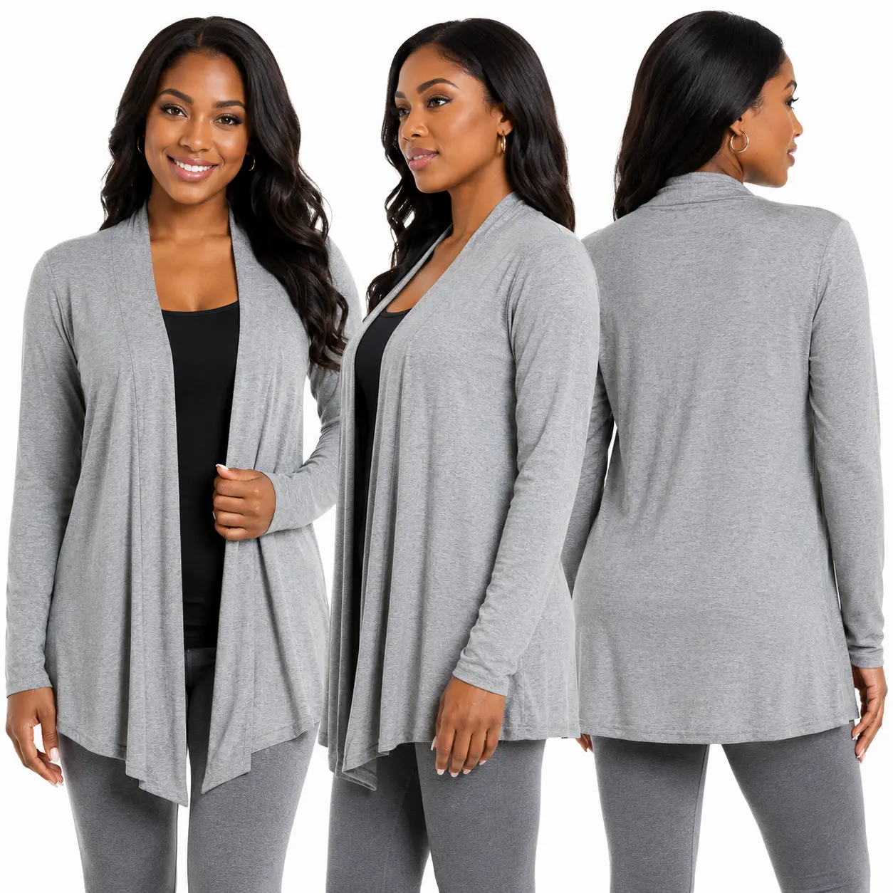 Women's Casual Long Sleeve Open Front Lightweight Drape Cardigan Soft Stretch Fabric Sweater for Everyday Layering, Office, Travel, and Casual Wear