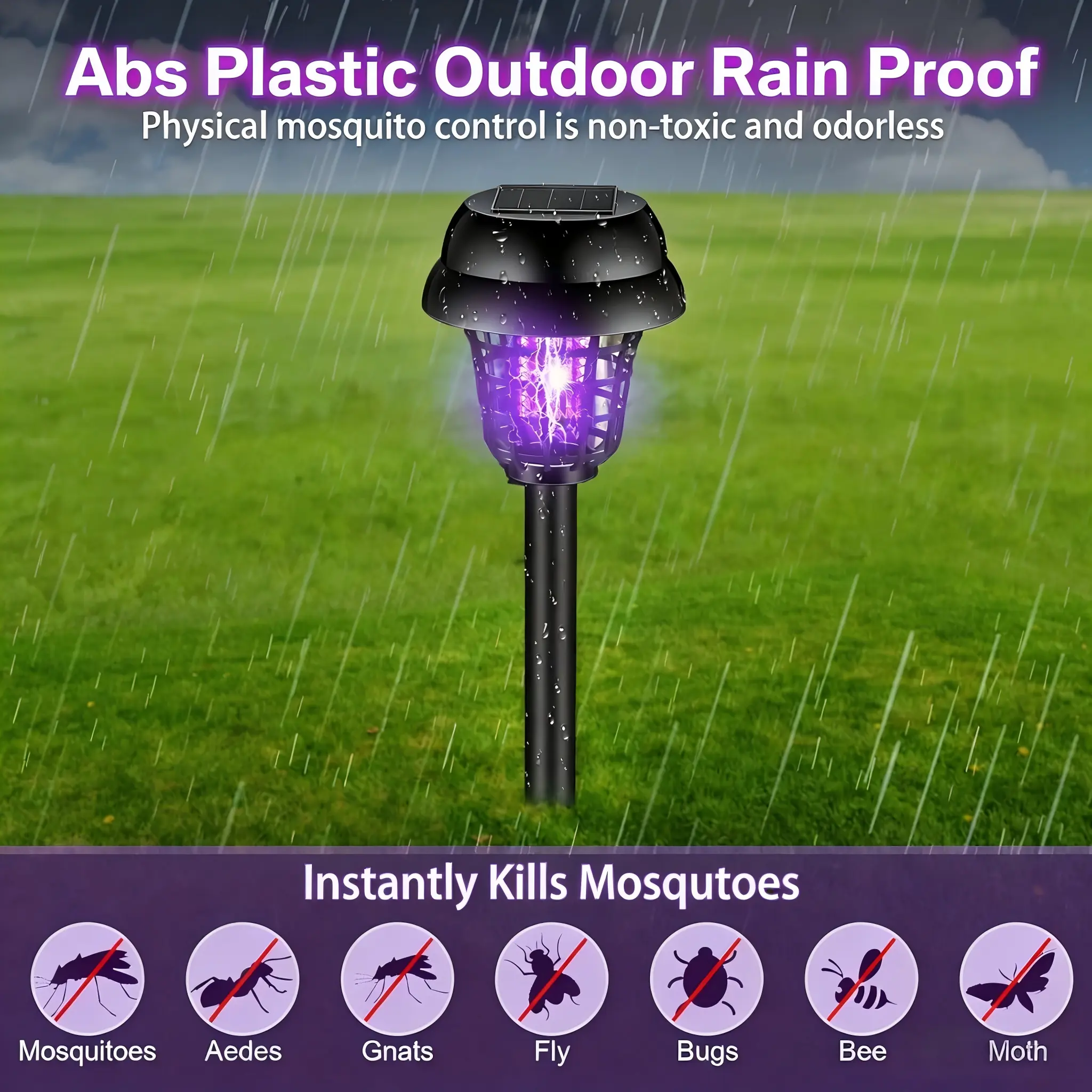 4-Pack Black Solar Post Lights - Outdoor Water Resistant Adjustable Pillar Fixtures with Purple & White Glow, Secondary Rechargeable Batteries, Switch Included for Garden Fence, Decorative Decking Lighting