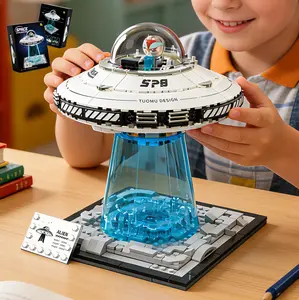 KIDGENIUS UFO Building Blocks | LED Light-Up Alien Spaceship Model Kit | STEM Educational Toy Gift for Kids 8-12