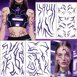 4pcs Large Pop Tattoo Stickers Temporary Fake Tattoo for Cosplay, Lightning Makeup, Face & Body, Party, Festival, Dance, Gift, Valentine's Day, Mother's Day