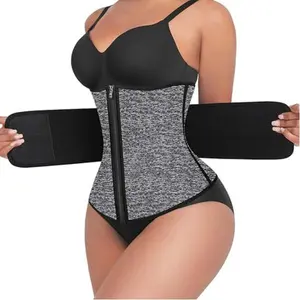 FeelinGirl Waist Trainer for Women Plus Size Neoprene Sauna Workout Girdle Zipprt Waist Cincher Trimmer Shaper with Belt