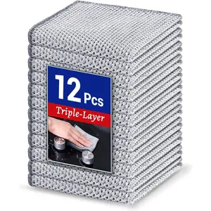 12 PCS New Upgrade Triple-Layer Non-Scratch Multipurpose Steel Wire Dishcloths - Reusable Quick-Dry Odor-Free Scrub Cloths for Dishes, Kitchen Cleaning Cloths for Cookware, Sinks, Dishes, Stove Tops