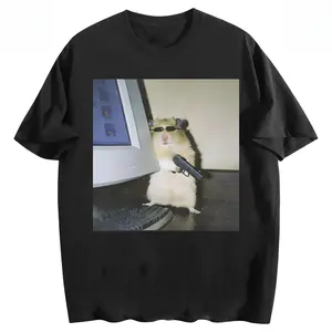 Funny Animal Vintage Graphic Tee, Cyber Hamster T-Shirt, Unisex Meme Cringe Funny Shirt, Menswear Womenswear Streetwear Comfort