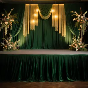 Portable Stage Skirting Polyester Shirred Pleat Stage Cover for Wedding Platform Hunter Emerald Green - 36"x20ft