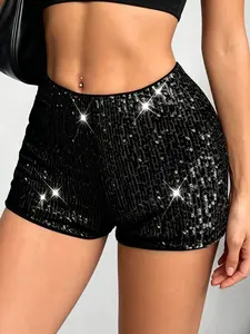 Womens Shorts Sequined Hot Pants Stretch-Fit Shorts Y2k Clubwear—Sparkling Casual Street-Style Shorts Perfect For Music Festivals Concerts And Club Nights