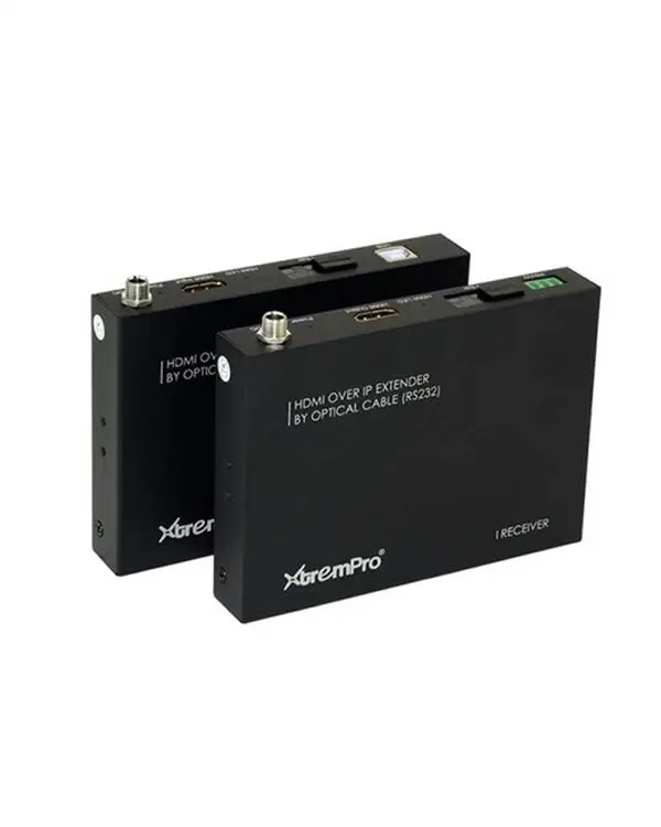 212 MAIN XtremPro HDMI Extender Over IP Optical Fiber (20km) w/ IR Adapter (38khz-56khz), Built-in EDID, 1080p@60hz, Single Transmitter & Receiver, 2x 5V Power Adapters, Accessories Cable, 115200 Baud Rate for Airport, Musical Advertisement Use