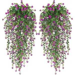 2-Pack UV-Resistant Hanging Flower Decorations, Rustic Style Plants for Porch and Balcony, No Maintenance, Party Decoration, Wall and Fence Hangs, Hanging Plant Vines