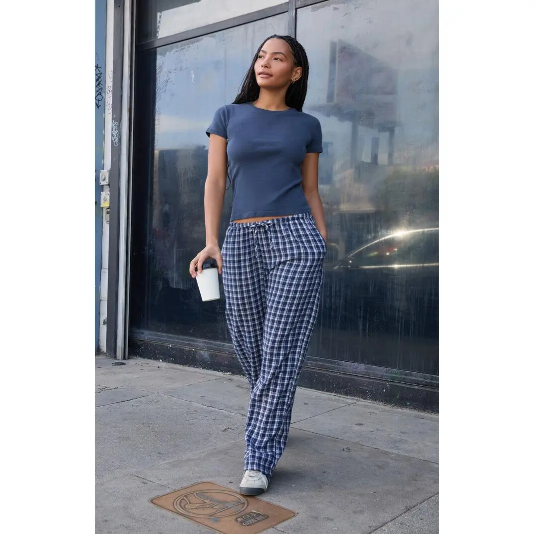 John Galt Women's Blue Plaid Anastasia Baggy Pants