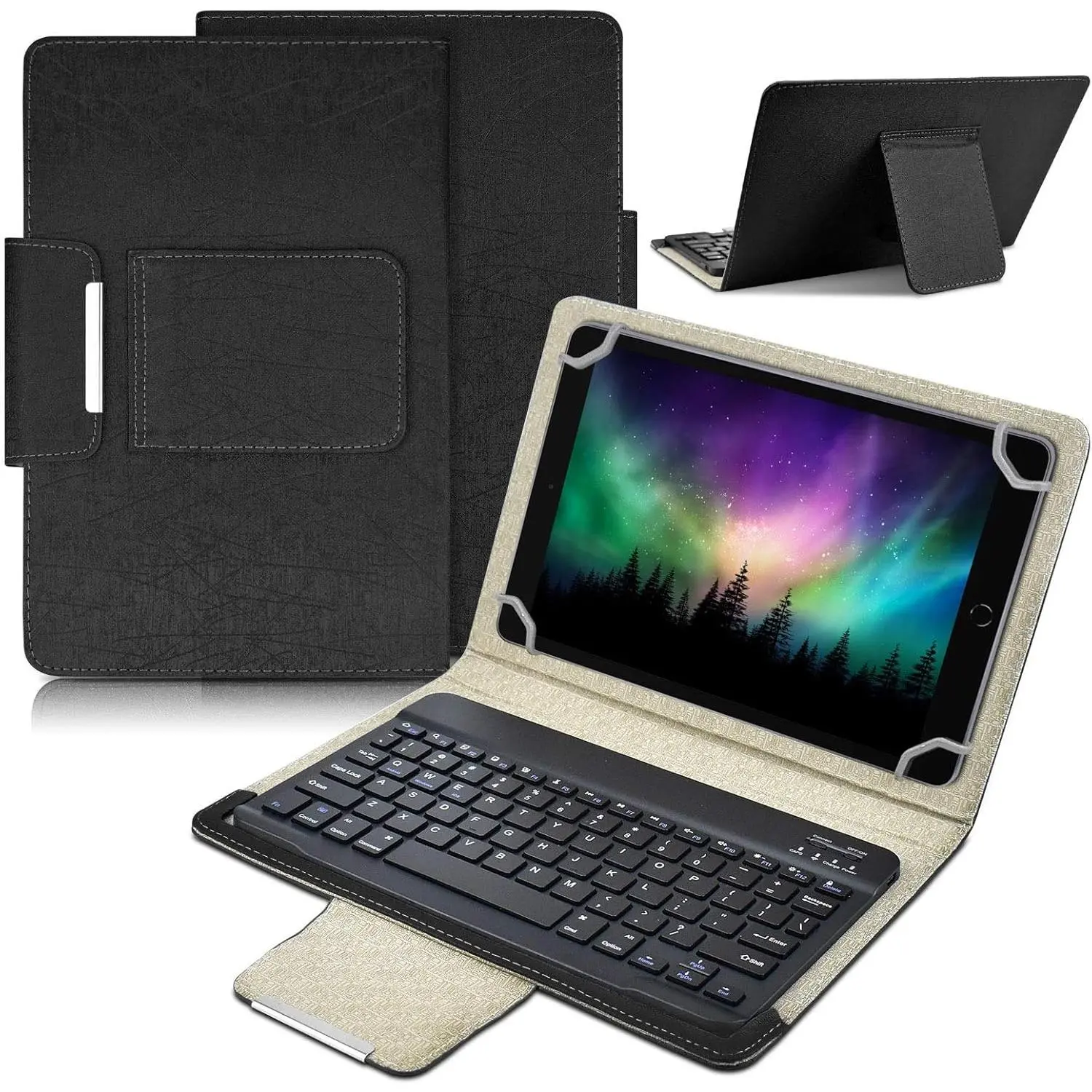 Universal 10.1 inch Android Tablet Case with Keyboard, Removable   Keyboard + PU Leather Folio Book Cover + Stand, Travel Portable Sleeve for iOS/Android/Windows System Tablet