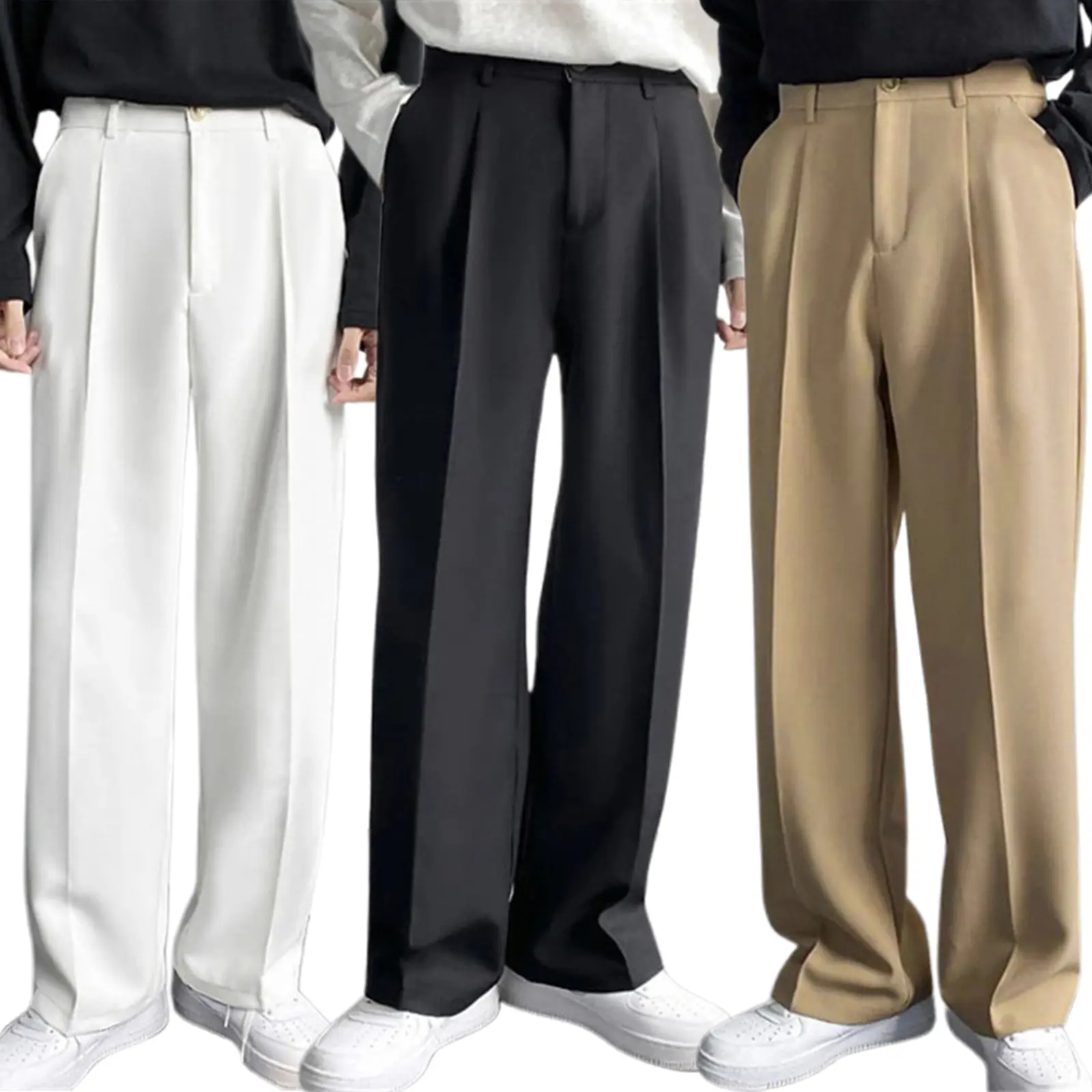 Men's Wide Leg Dress Pants, Flat Front Business Casual Trousers, Loose Fit Office Wear, Contemporary Formal Style, EverydayEssential, SmartCasual, Lightweight, ComfortStretch, MustHaveBasics, EverydayLook