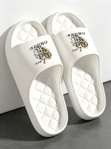 Women's Leopard Print & Heart Graphic Slides, Thick Sole Non-Slip Eva Slippers, Comfortable Casual Footwear for Home Use