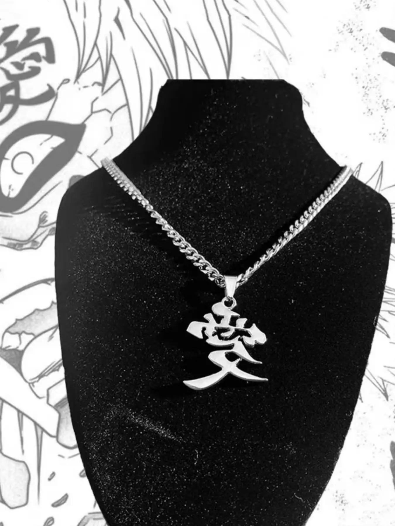 Anime Kanji Stainless Steel Necklace, Punk Style Chain, Gaara Love ...