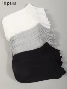 Women's 10 Pairs Solid Ankle Socks, Comfy Breathable Knit Socks for Women, Casual Soft Multipack Socks, Women's Socks for Summer & Daily Wear, Sock Set