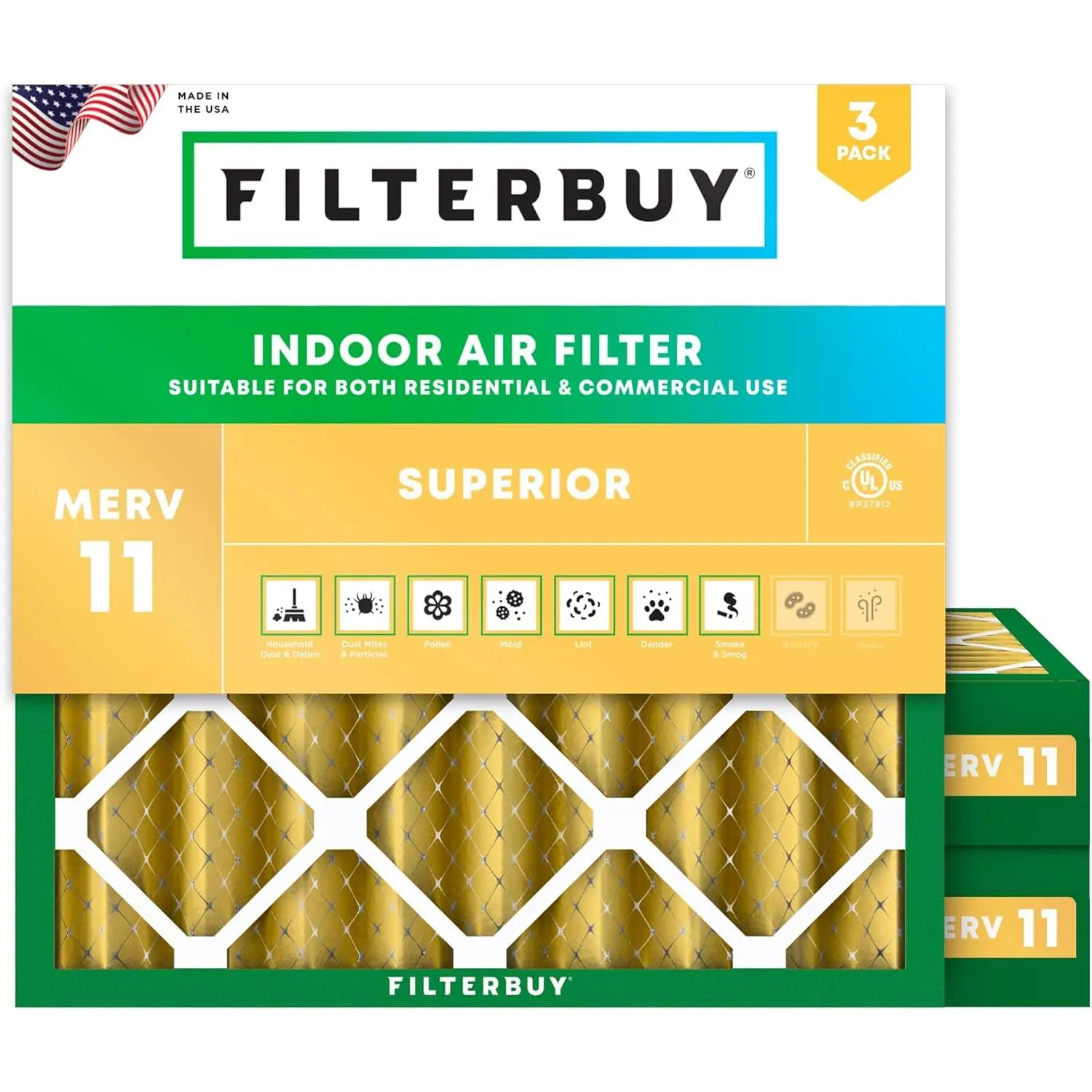 Filterbuy Eco-Friendly Polypropylene HVAC AC Furnace Air Filter Replacement (3-Pack) - 11.25x11.25x4 in, Pleated MERV 11 Allergen Defense, Electrostatically Charged, Endures Temperatures Up to 200°F (Actual Size: 11.25x11.25x4.00 in)