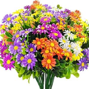 Artificial Daisy Flower, 10 Bundles Decorative Faux Flower, Outdoor UV Resistant Fake Daisy, Faux Plants for Home Window Box Garden Planter Indoor Outside Decorations, Fruit, Lifelike Fake Plant, Fake Flowers, Home Decor Accessory