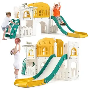 GARVEE 8-in-1 Toddler Slide Playground - Versatile Indoor & Outdoor Playset with Basketball Hoop, Climber, Crawling Tunnel, and Telescope - Safe HAPE & PP Material with Toy Storage for Ages 1-3