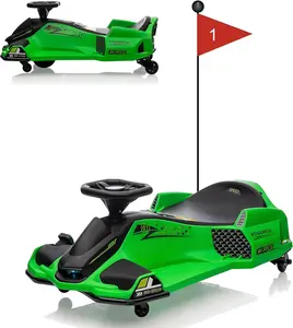 Green 24V Kids' Drift Ride-On Car - 180W Brushless Motor, Quieter Drift Control, 1-Button Start, Music, Front & Tail LED Lights, Low Power Alarm, 110 lbs Max Load, Suitable for Ages 8+