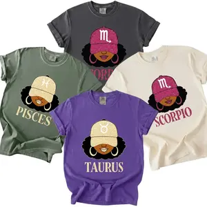 Full 12 Zodiac Sign Comfort Colors T Shirt – Cute Zodiac Girl Astrology Tee for Scorpio, Pisces & Taurus, Trendy Glitter Hat Graphic Design, Soft Washed Cotton Unisex Gift Womenswear - AG