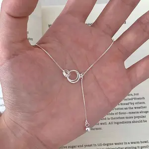 Interlocking Tassel Necklace for Women, Light Luxury, Versatile Design, Ins Style Fashion Double Loop Collarbone Chain Jewelry