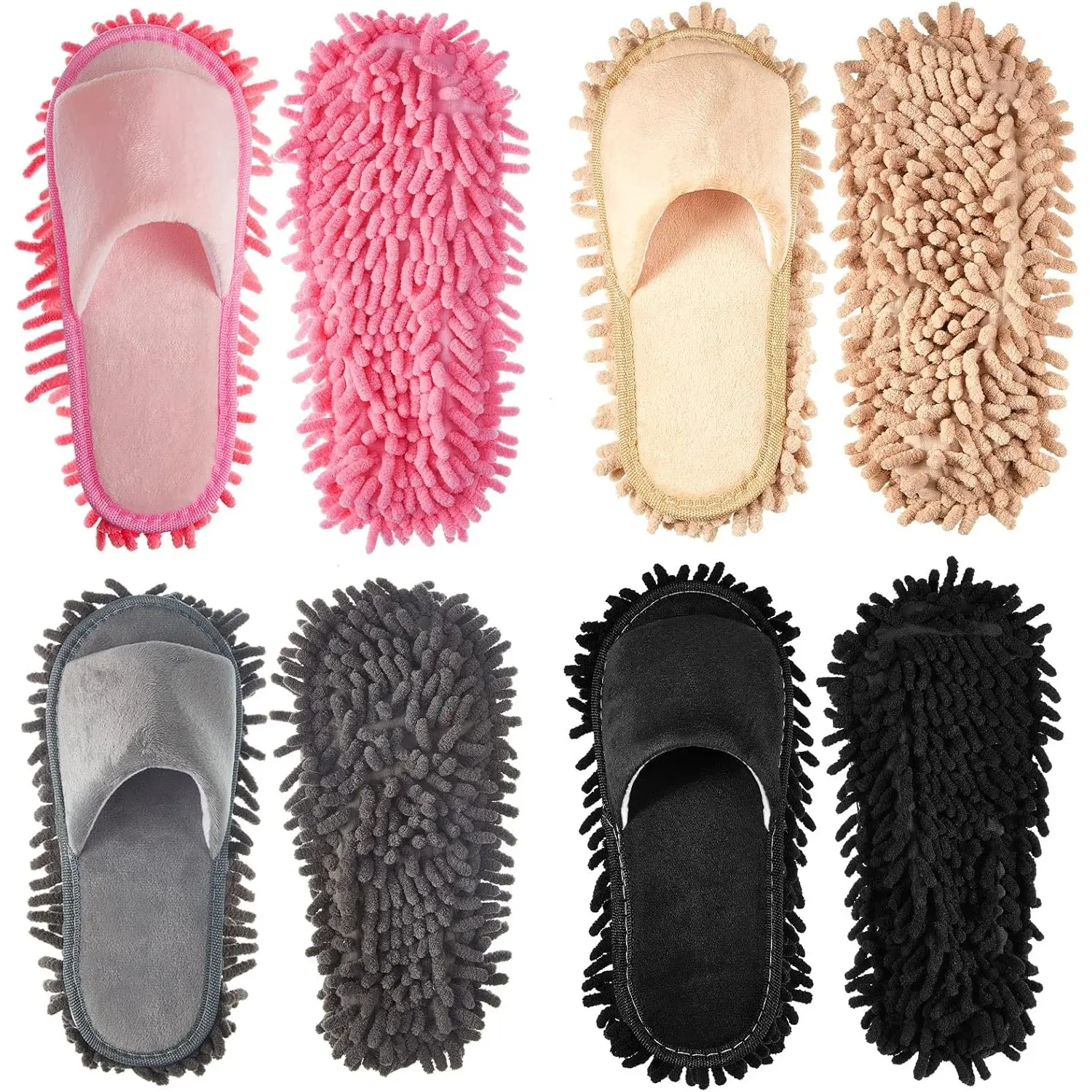 4-Pair Washable Microfiber Mop Slippers - Detachable Dusting Shoes for Floor Cleaning, Home & Office Use - Suitable for Women & Men(L Size)