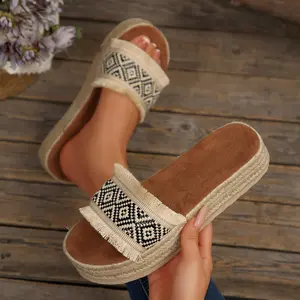 Women's Platform Sandals Espadrilles Slip on Open Toe Cute Boho Summer Beach Slide Sandals