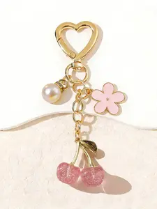 Women's Elegant Cherry Design Keychain, Cute Shiny Cherry Keychain, Fashionable Pendant Bag Charm, Casual Style, No Choking Hazard