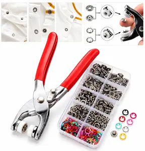 No Sew Snap Button Kit with Pliers Tool, 100 Sets Colorful & Metal Five Prong Snaps for 1-3mm Fabric, No Sew DIY Sewing Accessories for Baby Clothes & Crafts