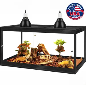PROLEE Reptile Tank, 65 Gallon Beard Dragon Tank, Tempered Glass Reptile Enclosure and Snake Tank with Locking Design for Lizard,Gecko,Chameleon Terrarium Sliding Doors