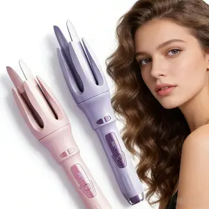Automatic Curling Iron  with 3 Temperatures Fast Heating, 2-Way Rotation, Automatic Shut-Off, Anti-Scald, Anti-Tangle Rotating for Hair Styling，Suitable for Home & Travel Hairstyling，Pink Adjustable Daily Lightweight Smooth