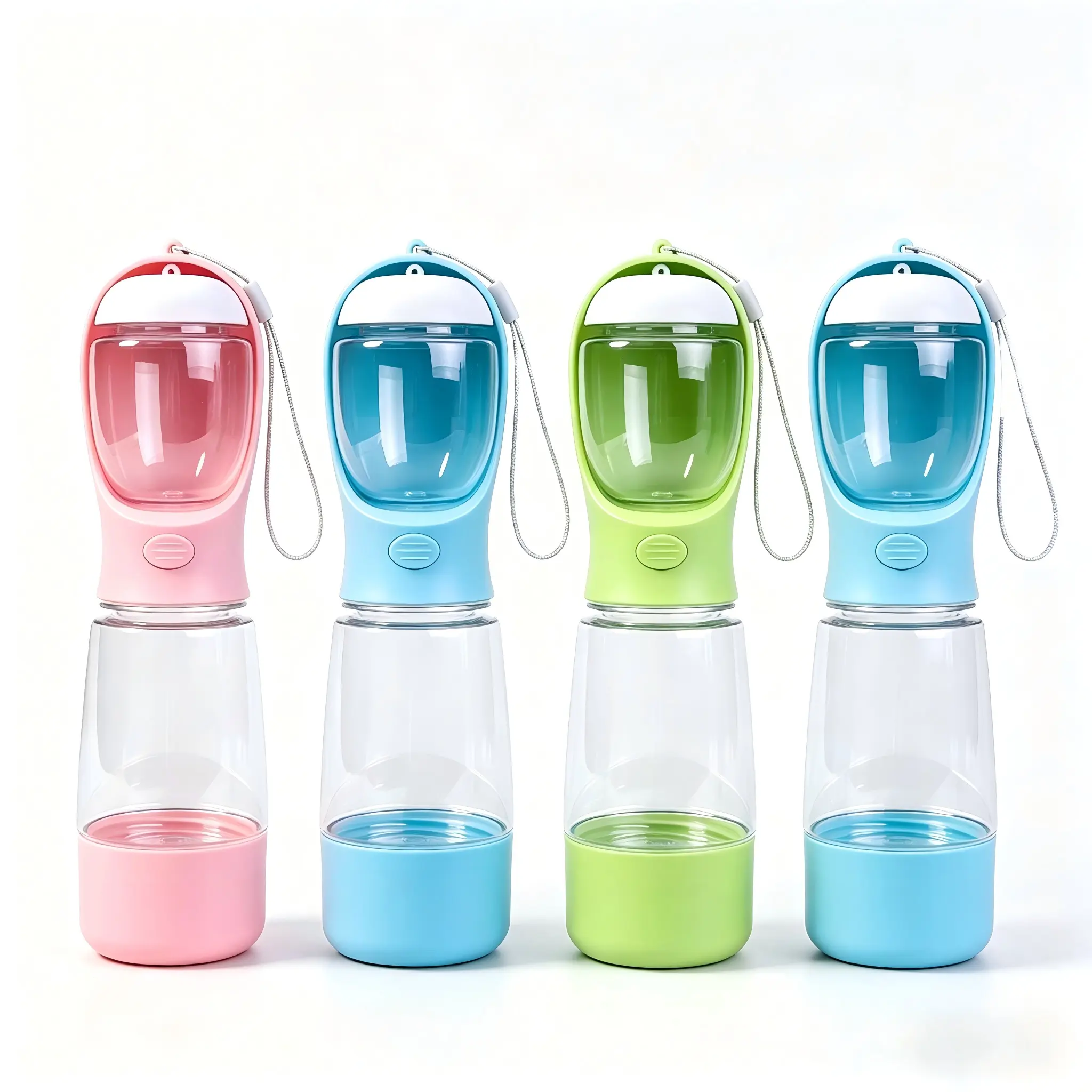 3-in-1 portable pet water bottle with leak-proof storage & built-in poop bag dispenser. Ideal for travel, hiking and outdoor walks with pets. Easy to take apart, simple to clean, practical and hassle-free for daily outings. Dry Food Feeding